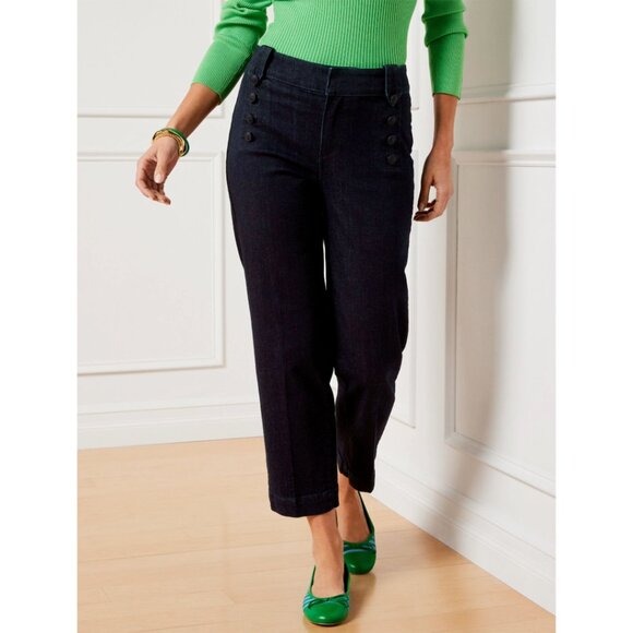 NWOT TALBOTS Womens' Marina Dark Wash Cropped Straight Leg Sailor Jeans Size 16 - Picture 2 of 9